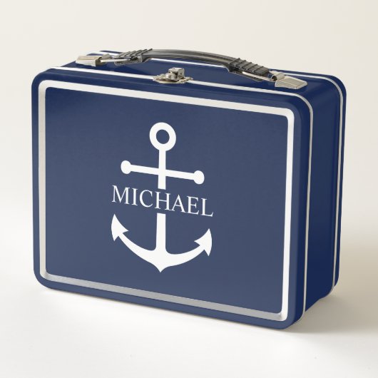 Nautical Navy Blue Anchor Gepersonaliseerde naam (Voorkant)