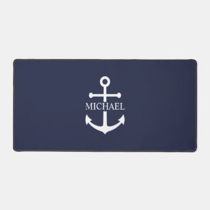 Nautical Navy Blue Anchor Gepersonaliseerde naam Bureaumat