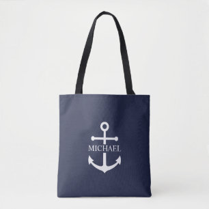 Nautical Navy Blue Anchor Gepersonaliseerde naam Draagtas