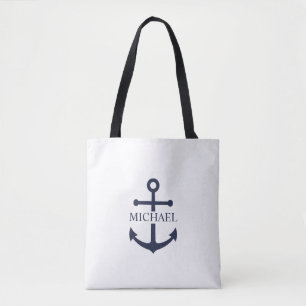 Nautical Navy Blue Anchor Gepersonaliseerde naam Draagtas