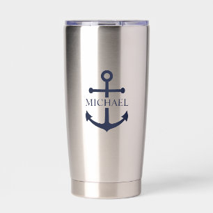 Nautical Navy Blue Anchor Gepersonaliseerde naam Geïsoleerde Drinkbeker