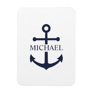 Nautical Navy Blue Anchor Gepersonaliseerde naam Magneet