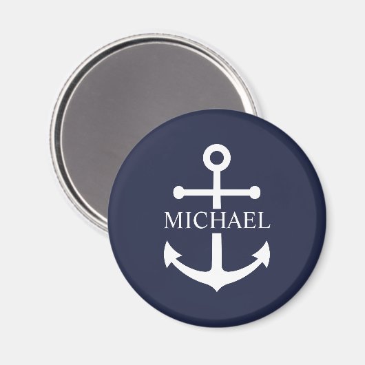 Nautical Navy Blue Anchor Gepersonaliseerde naam Magneet (Voorkant / Achterkant)