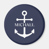 Nautical Navy Blue Anchor Gepersonaliseerde naam Magneet (Voorkant)