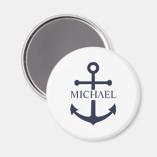 Nautical Navy Blue Anchor Gepersonaliseerde naam Magneet