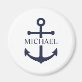 Nautical Navy Blue Anchor Gepersonaliseerde naam Magneet (Voorkant)