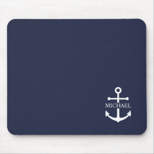 Nautical Navy Blue Anchor Gepersonaliseerde naam Muismat