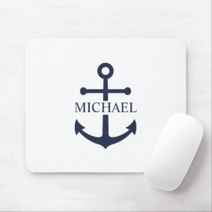 Nautical Navy Blue Anchor Gepersonaliseerde naam Muismat