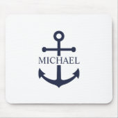 Nautical Navy Blue Anchor Gepersonaliseerde naam Muismat (Voorkant)