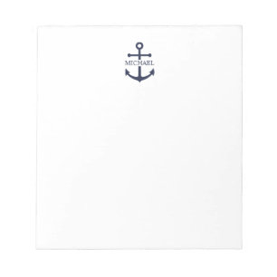 Nautical Navy Blue Anchor Gepersonaliseerde naam Notitieblok