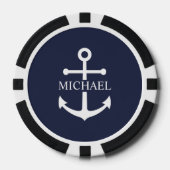Nautical Navy Blue Anchor Gepersonaliseerde naam Poker Chips (Voorkant)