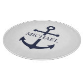 Nautical Navy Blue Anchor Gepersonaliseerde naam Snijplank (Hoek)