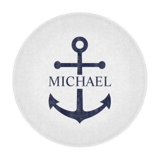 Nautical Navy Blue Anchor Gepersonaliseerde naam Snijplank (Voorkant)