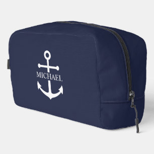 Nautical Navy Blue Anchor Gepersonaliseerde naam Toilettasje