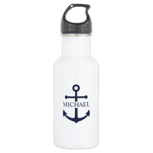 Nautical Navy Blue Anchor Gepersonaliseerde naam Waterfles