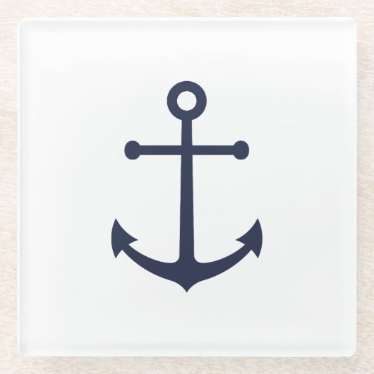 Nautical Navy Blue Anchor Glazen Onderzetter (Voorkant)