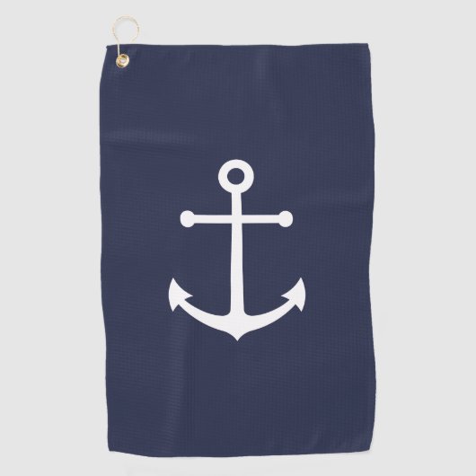 Nautical Navy Blue Anchor Golfhanddoek (Voorkant)