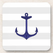 Nautical Navy Blue Anchor Grey White Stripes Drankjes Onderzetter (Voorkant)