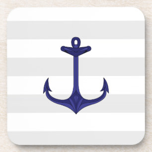 Nautical Navy Blue Anchor Grey White Stripes Drankjes Onderzetter