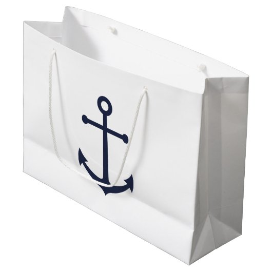 Nautical Navy Blue Anchor Groot Cadeauzakje (Voorkant Gekanteld)
