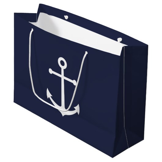 Nautical Navy Blue Anchor Groot Cadeauzakje (Voorkant Gekanteld)