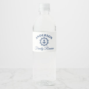 Nautical Navy Blue Anchor Helm Family Reunion Waterfles Etiket
