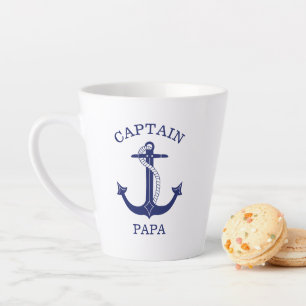 Nautical Navy Blue Anchor Kapitein Papa Latte Mok