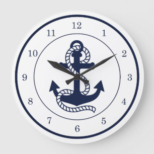 Nautical Navy blue Anchor {kies uw kleur} Grote Klok