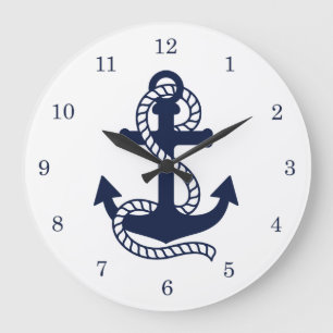 Nautical Navy blue Anchor {kies uw kleur} Grote Klok