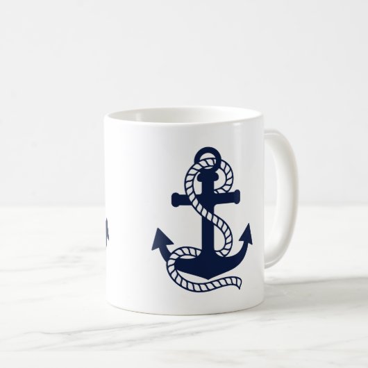 Nautical Navy blue Anchor {kies uw kleur} Mok (Voorkant rechts)