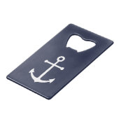 Nautical Navy Blue Anchor Kredietkaart Flessenopener (Achterkant Gekanteld)