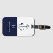Nautical Navy Blue Anchor kustmonogrammen Bagagelabel (Voorkant (horizontaal))