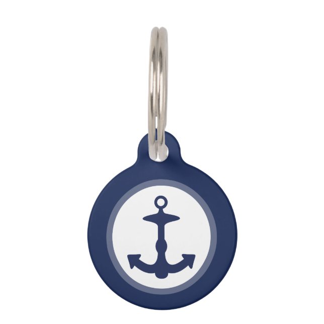 Nautical Navy Blue Anchor met aangepaste info Huisdierpenning (Voorkant)