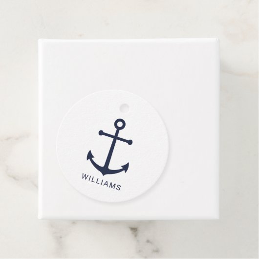 Nautical Navy Blue Anchor met aangepaste naam Bedankjes Labels (In situ)