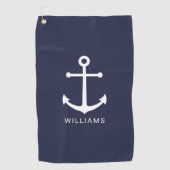 Nautical Navy Blue Anchor met aangepaste naam Golfhanddoek (Voorkant)