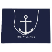 Nautical Navy Blue Anchor met aangepaste naam Groot Cadeauzakje (Voorkant)