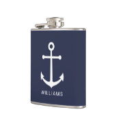 Nautical Navy Blue Anchor met aangepaste naam Heupfles (Links)