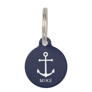 Nautical Navy Blue Anchor met aangepaste naam Pet- Huisdierpenning