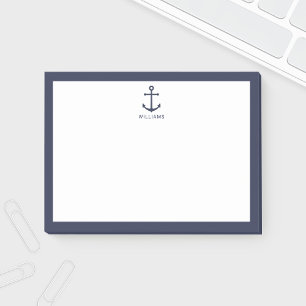 Nautical Navy Blue Anchor met aangepaste naam Post-it® Notes