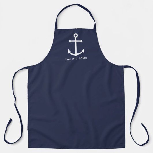 Nautical Navy Blue Anchor met aangepaste naam Schort (Voorkant)