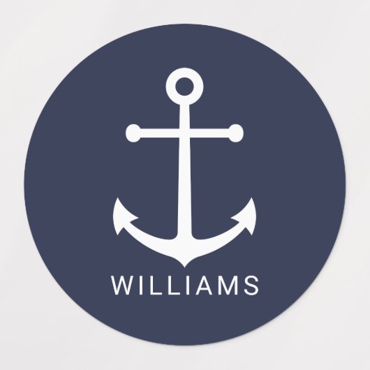 Nautical Navy Blue Anchor met aangepaste naamlabel Labels (Design 1)