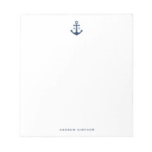 Nautical Navy Blue Anchor Monogram Notitieblok