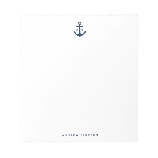 Nautical Navy Blue Anchor Monogram Notitieblok (Voorkant)