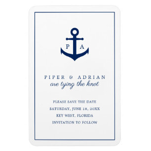 Nautical Navy Blue Anchor Monogram Opslaan datum Magneet