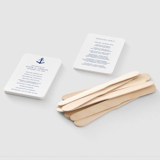 Nautical Navy Blue Anchor Monogram Weddenprogramma Handwaaier (Niet-gemonteerd)