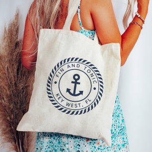 Nautical Navy Blue Anchor Naam aangepaste boot Tote Bag