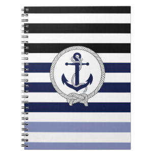 Nautical navy blue anchor/Navy knot/black stripe Notitieboek