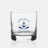 Nautical Navy Blue Anchor Oars Family Lake House Whisky Glas (Voorkant)