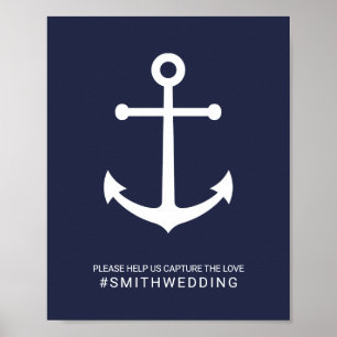 Nautical Navy Blue Anchor Oh Snap Wedding Sign Poster