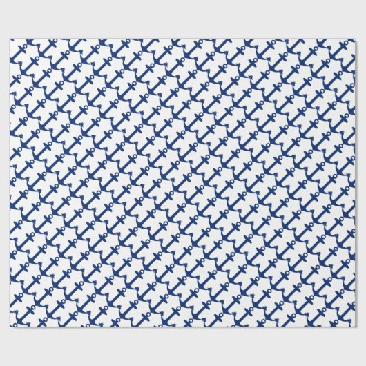Nautical Navy Blue Anchor Pattern Cadeaupapier (Vlak)